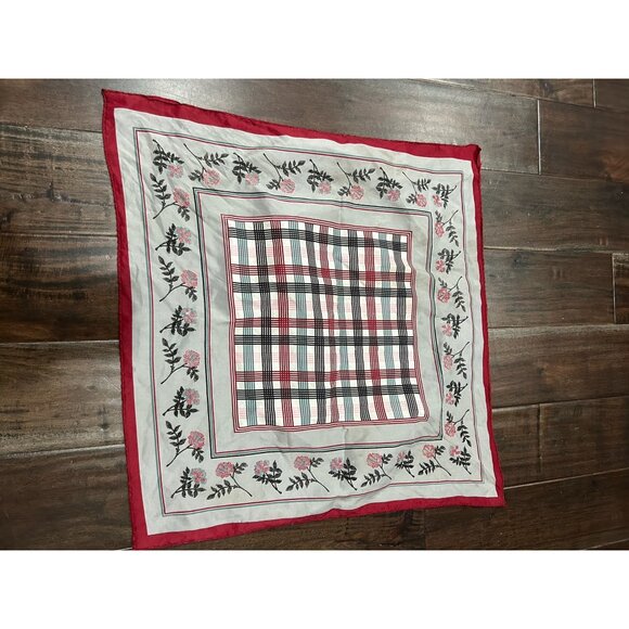 Vintage Dotted Floral Plaid Square Scarf 20"x20" Shawl Wrap Lightweight Boho - Picture 3 of 7